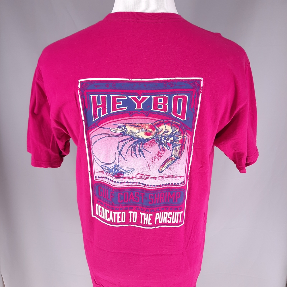 Heybo Gulf Coast Shrimp Coral T-Shirt Men's Size Large Fishing Short Sleeve - Picture 1 of 6